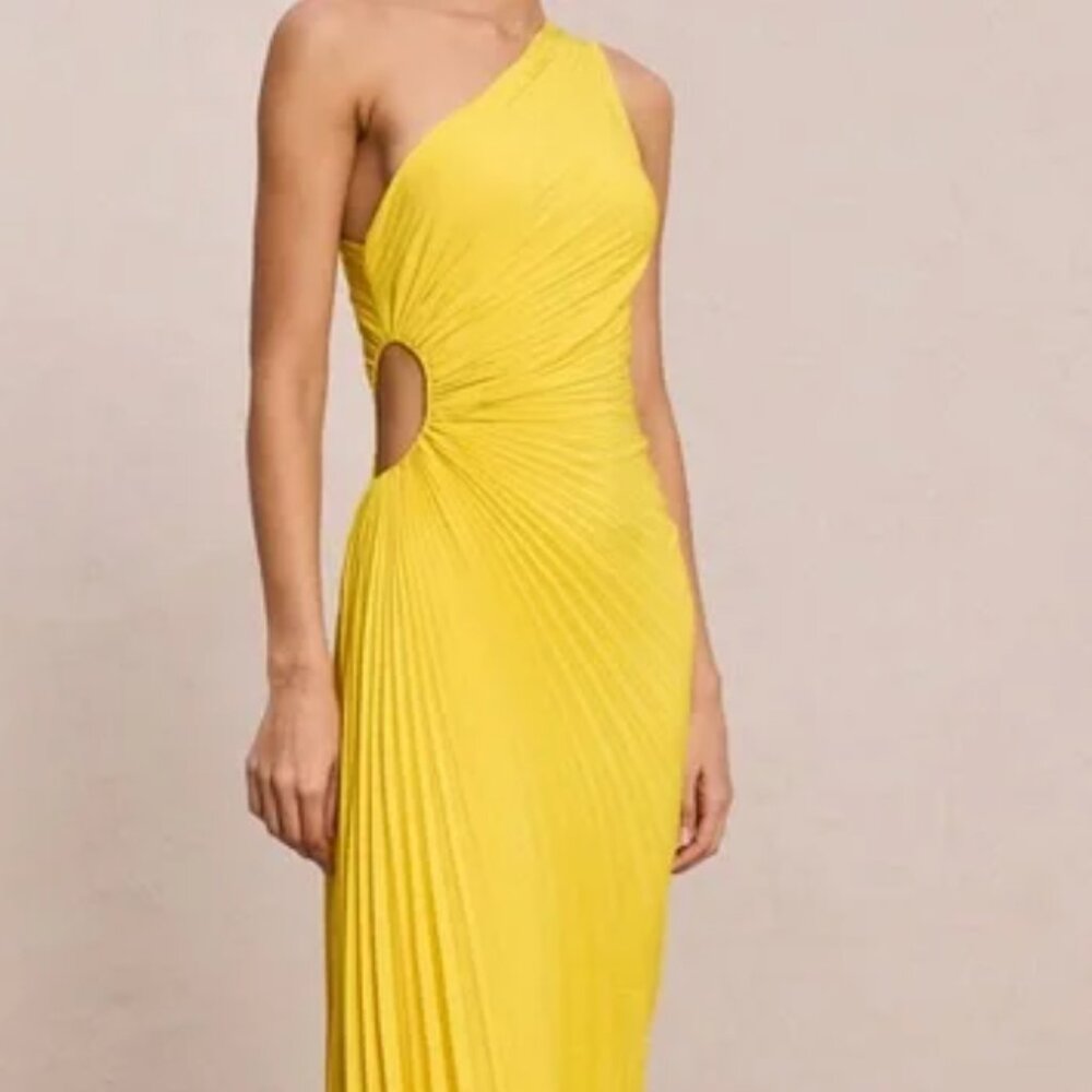 A.L.C. One-Shoulder Yellow Pleated Cutout Gown